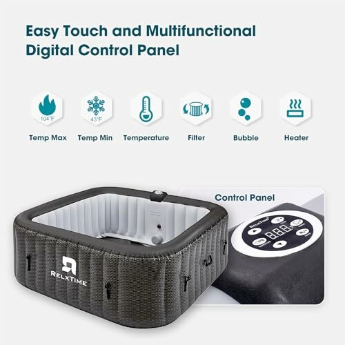 Relxtime hot tub with digital control panel and features.