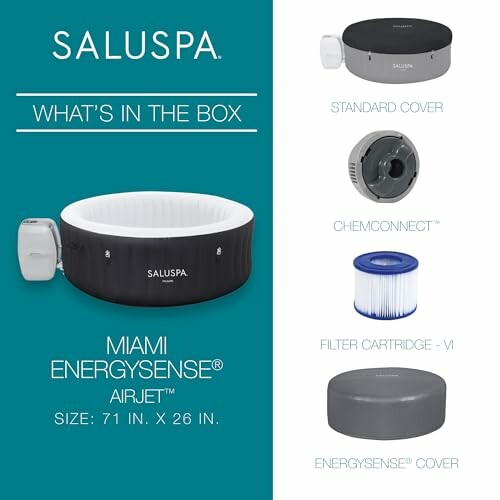 Saluspa Miami Energysense inflatable hot tub with accessories.